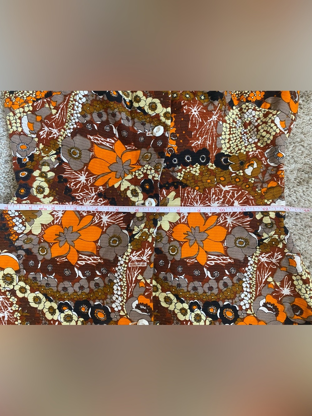 70s Vintage Floral Button-Front Women’s Dress, Brown & Orange, Small - Picture 13 of 16